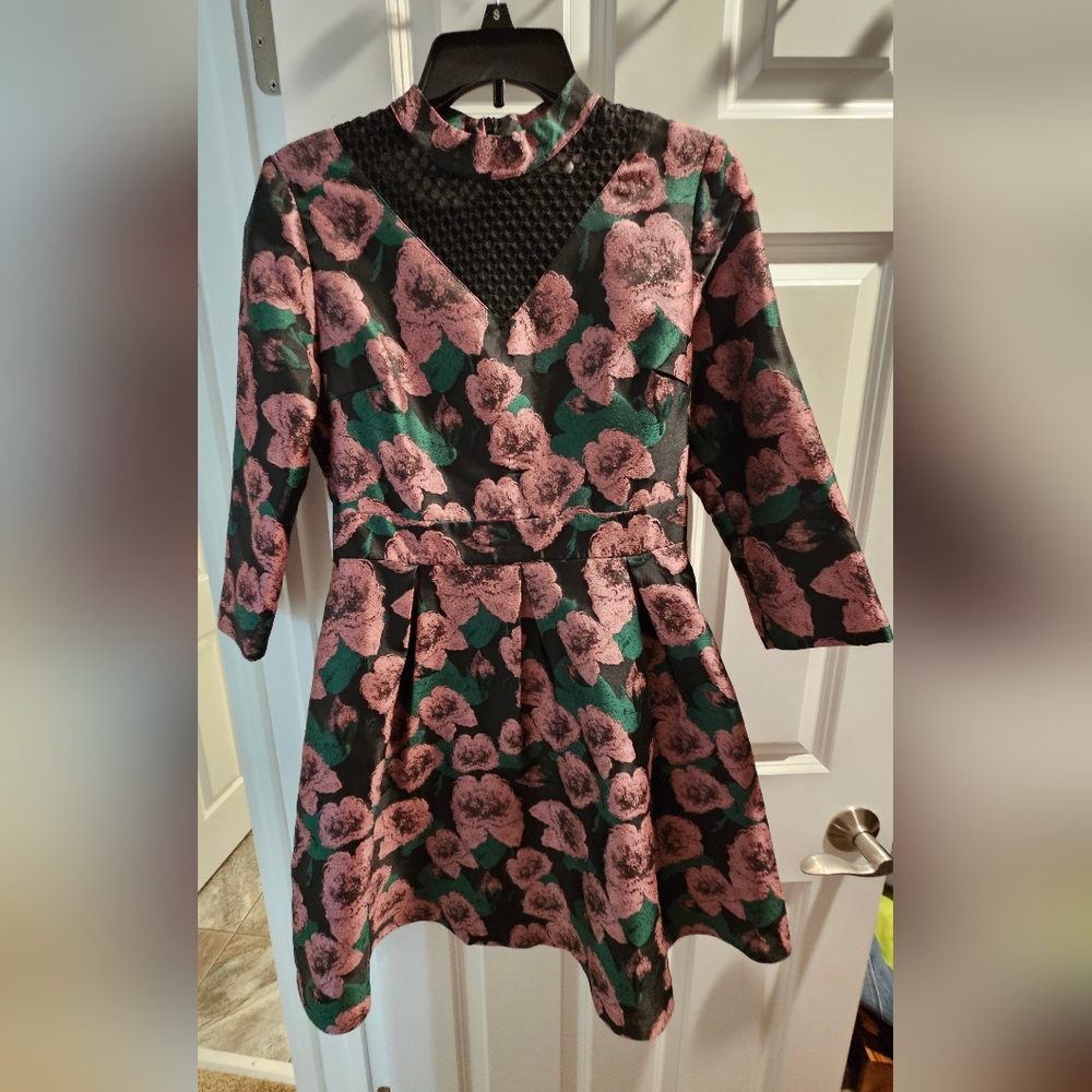 Floral Pink, Green and Black Dress